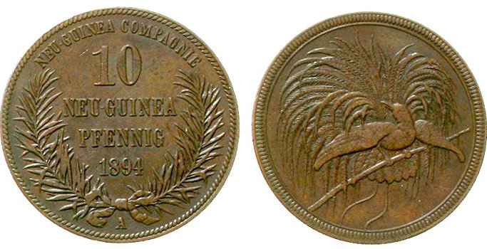 注目ブランドのギフト 1894年 ドイツ領ニューギニア５M極楽鳥銀貨 AU